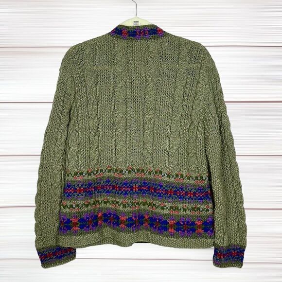 Lost Horizons Nepal Olive Green Wool Nordic Hand Knitted Cardigan Sweater L - Picture 10 of 12
